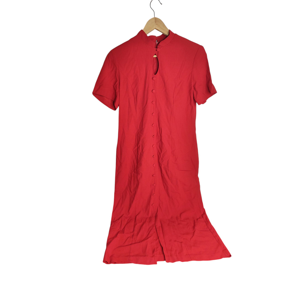 Vintage 90s Kathie Lee Cut Out High Neck Peep Button Front Midi Dress 12